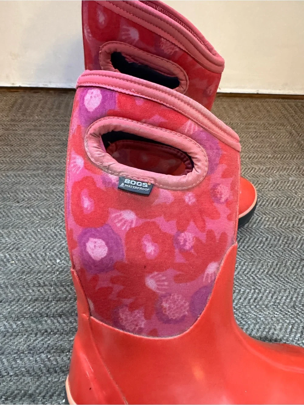 BOGS Kids' Pink Floral Waterproof Rain Boots